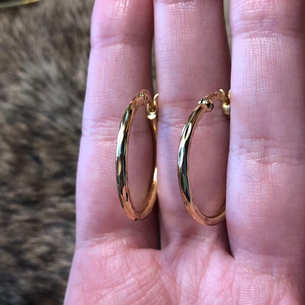 Sterling silver gold plated diamond cut hoop earrings